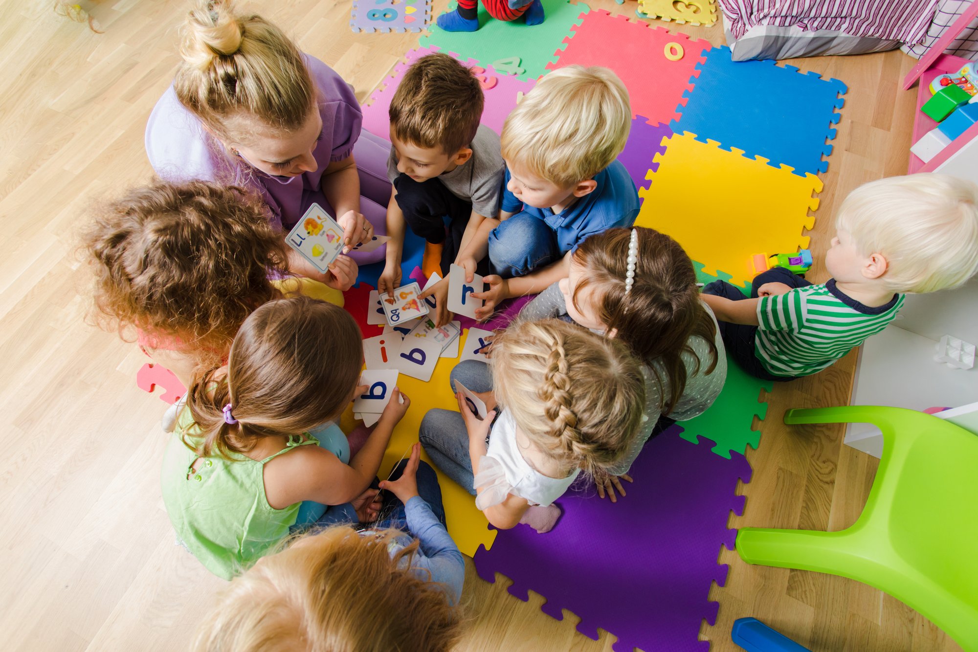 childcare staff with students