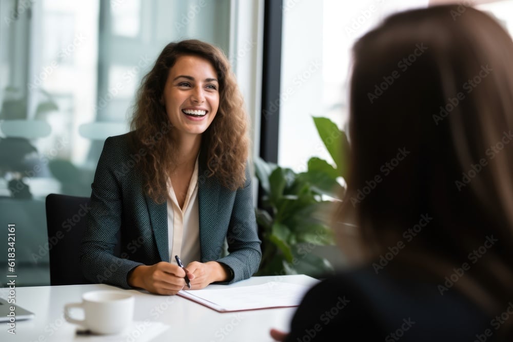 Woman executive talking to childcare staff