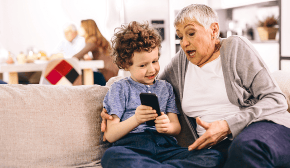 family on phone - text templates for engaging families