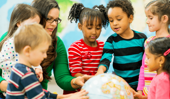 kids and teacher around a globe - prospective families