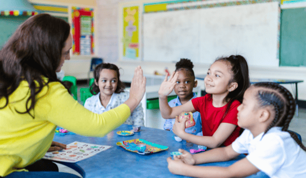teacher with students in classroom