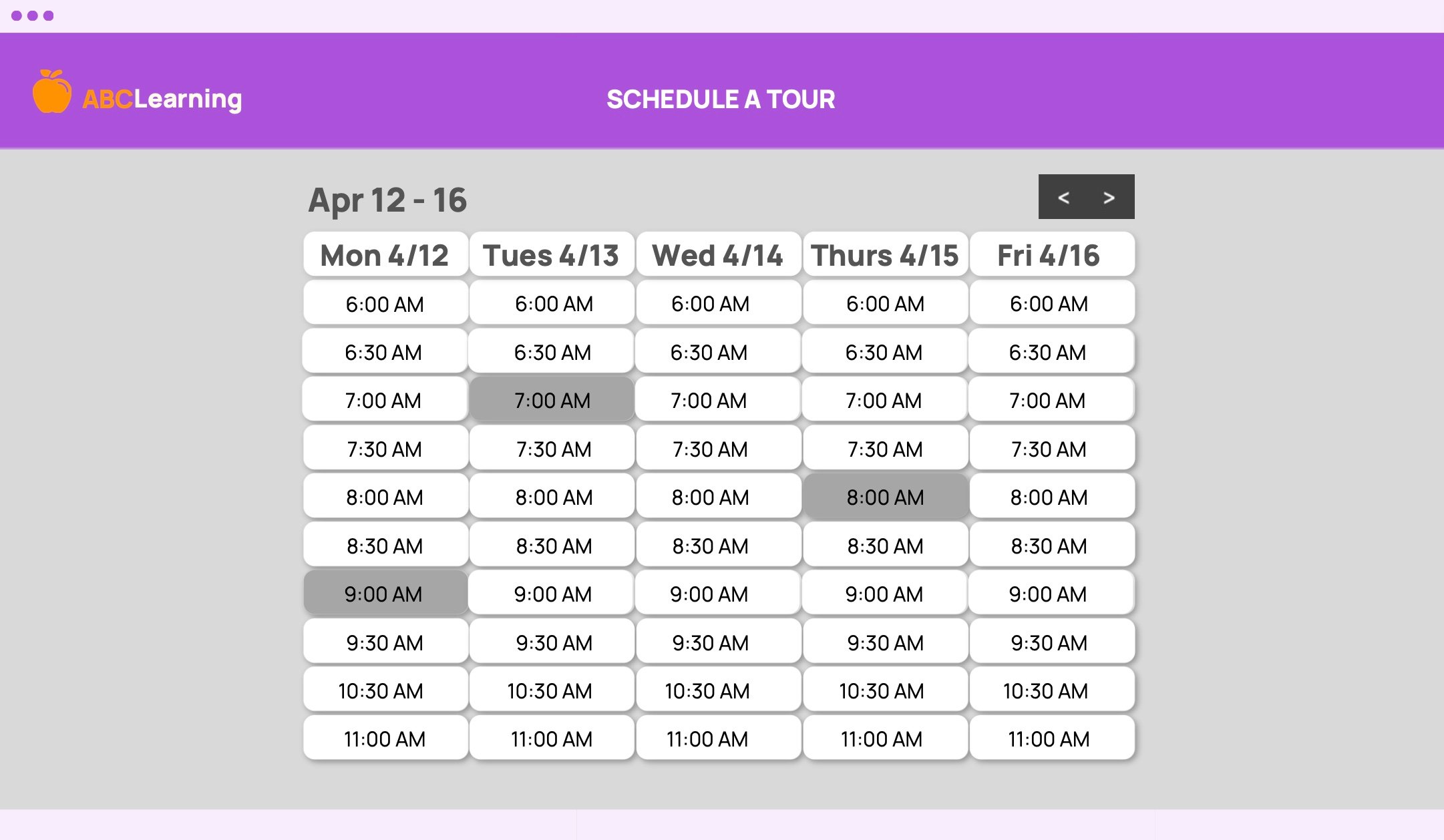Digital tour scheduler on website
