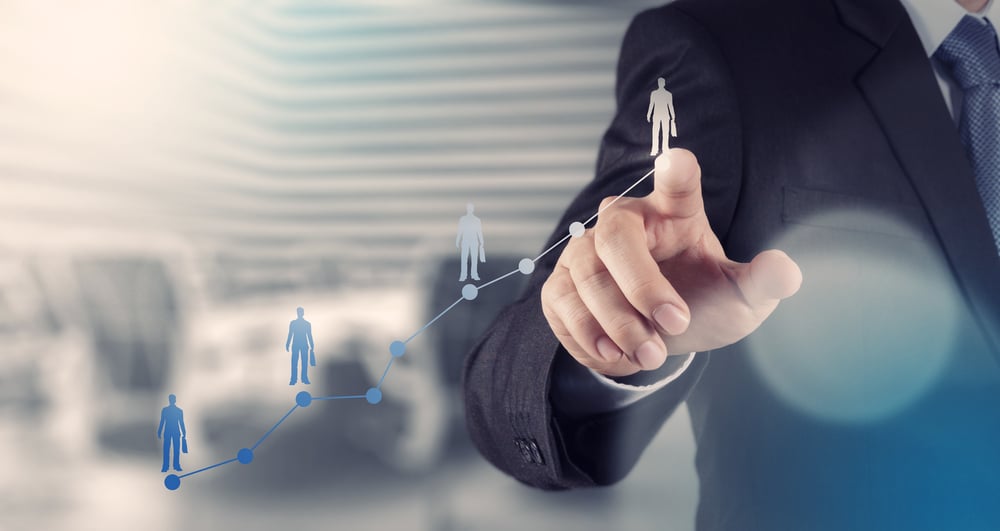 businessman hand working with new modern computer and business strategy as concept